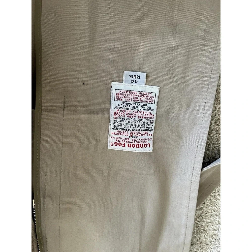VTG 70s London Fog Trench Coat Men 44 Tan Double Breasted Belt Line USA Classic - Picture 7 of 13